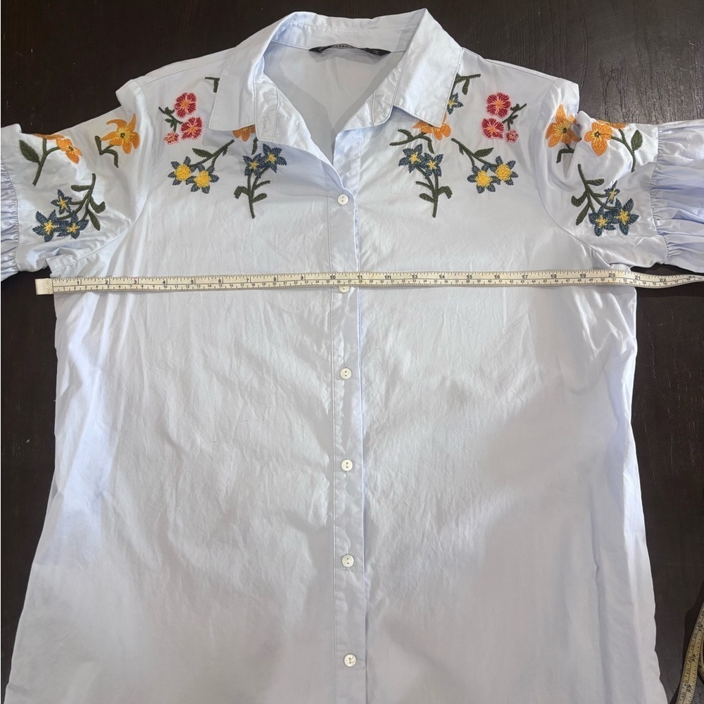 Zara Light Blue Floral Embroidered Oversized Button Down Shirt Dress Size Small - Picture 6 of 10